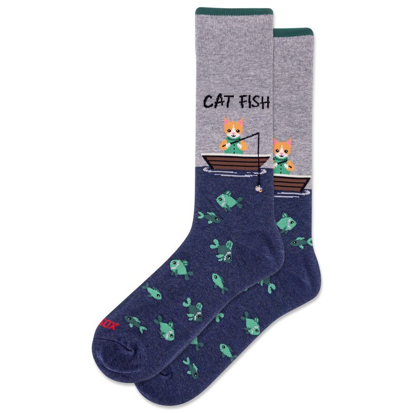 k. bell socks HOTSOX Men's Cat Fish Crew Socks Gray Heather