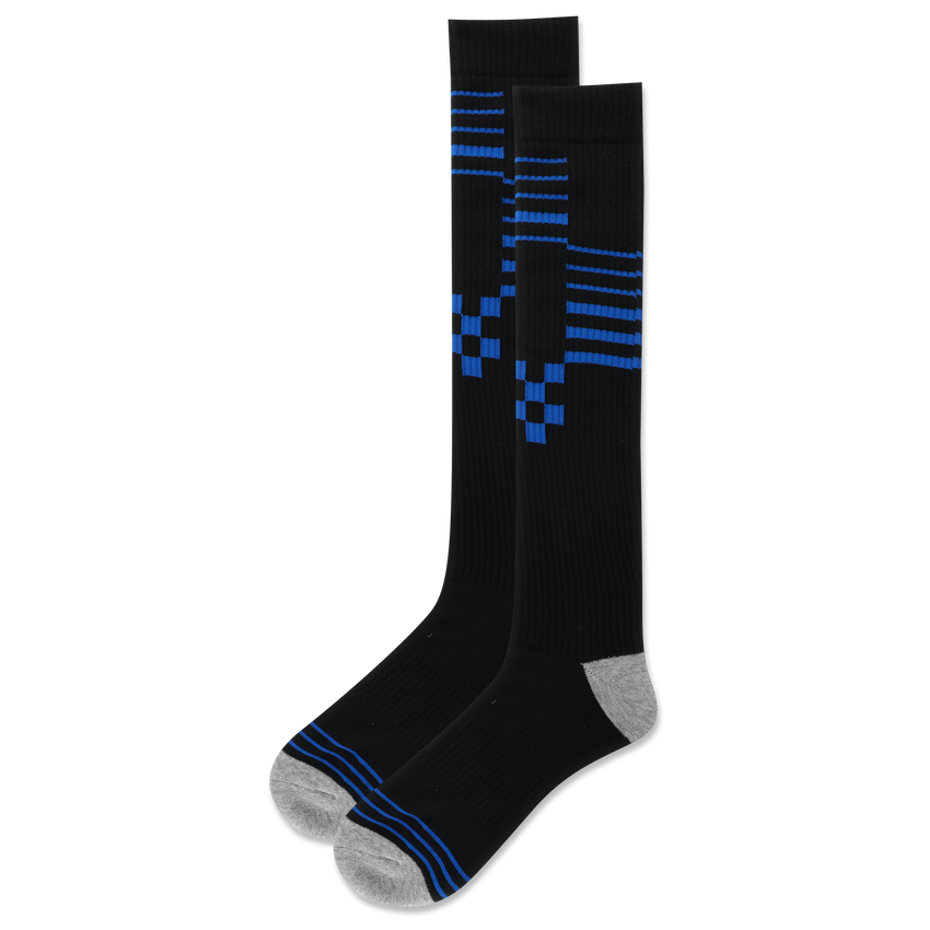 k. bell socks HOTSOX Men's Checker Stripe Over the Calf Compression Sock Black