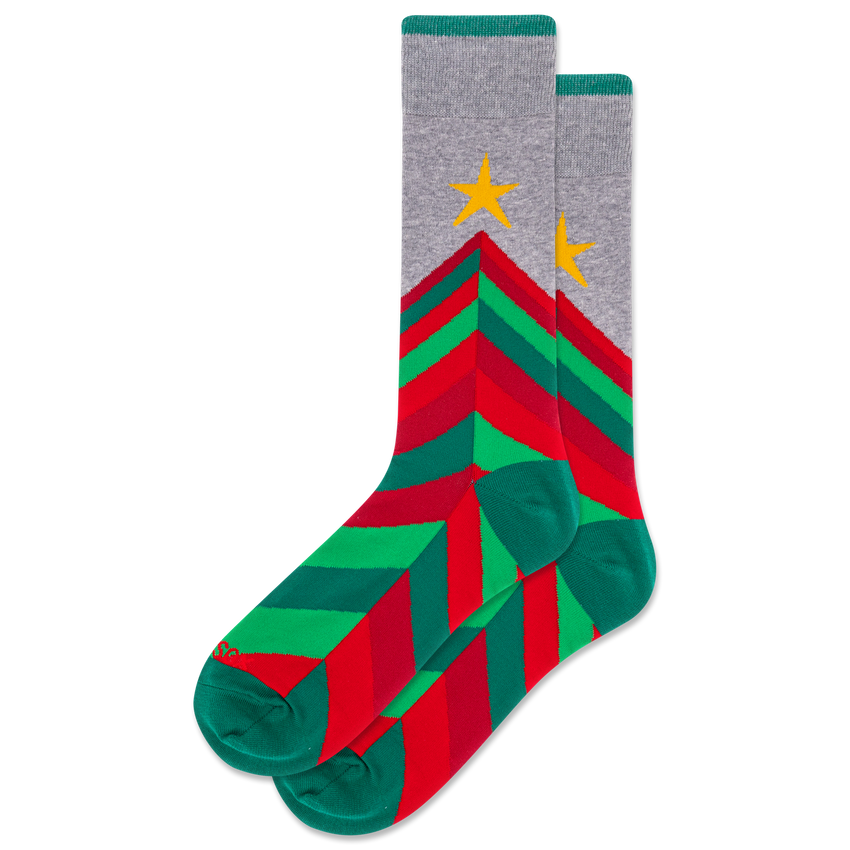 k. bell socks HOTSOX Men's Chevron Tree Crew Socks Gray Heather