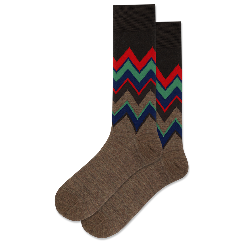 k. bell socks HOTSOX Men's Chevron Wool Crew Socks Brown