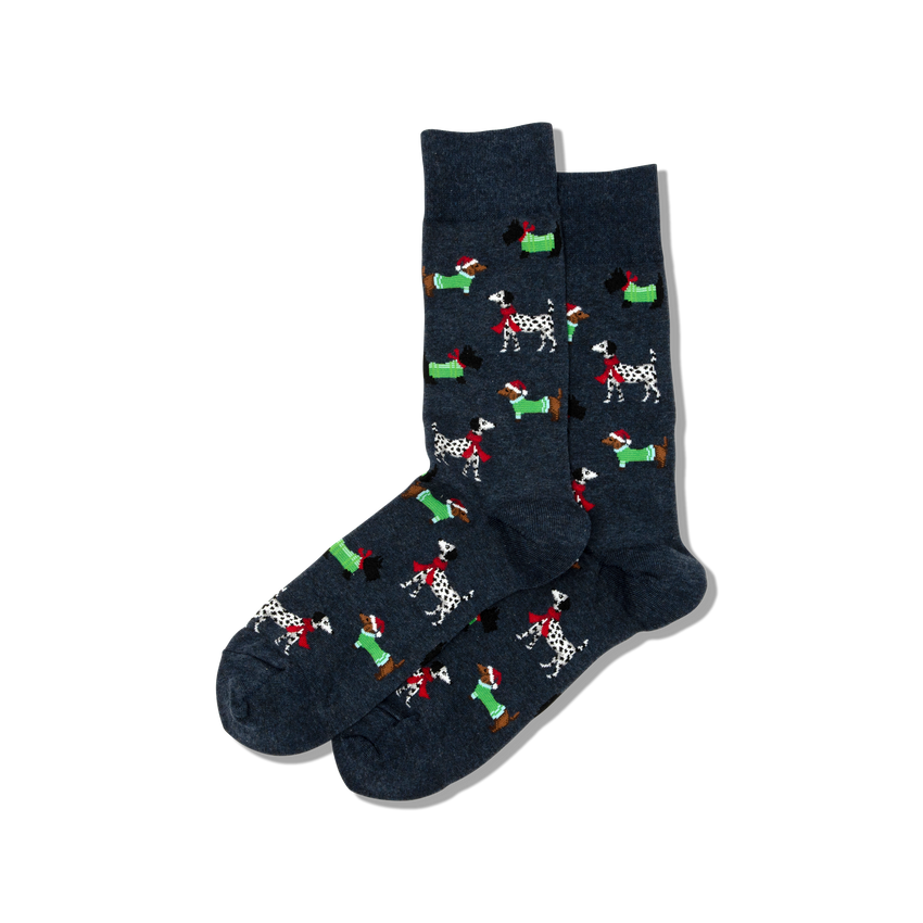 k. bell socks HOTSOX Men's Christmas Dogs Crew Socks Blue