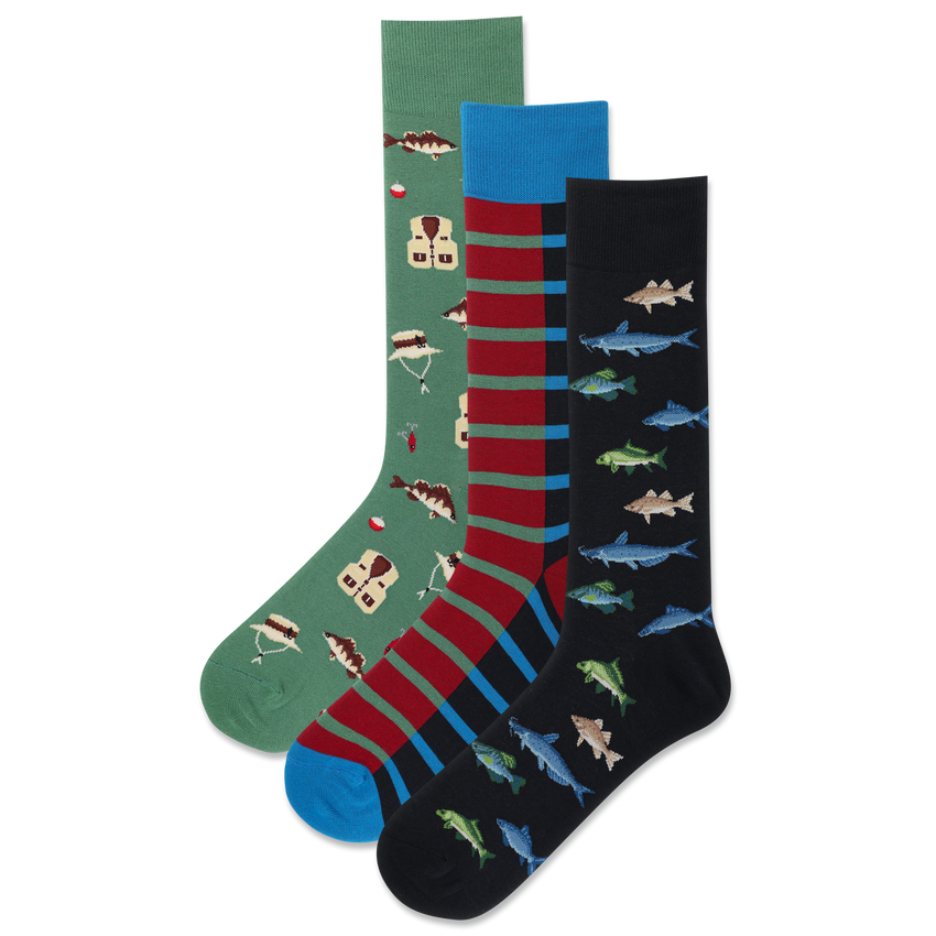k. bell socks HOTSOX Men's Fishing Crew Socks 3 Pair Pack Black