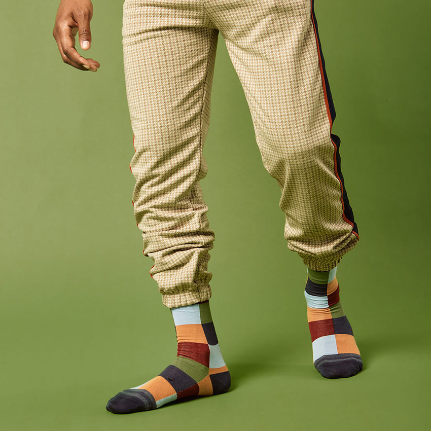 K. Bell Socks HOTSOX Men's Geometric Box Grid Crew Socks Navy