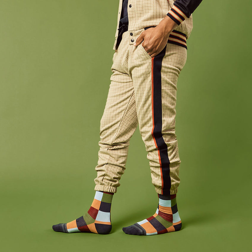 K. Bell Socks HOTSOX Men's Geometric Box Grid Crew Socks Navy