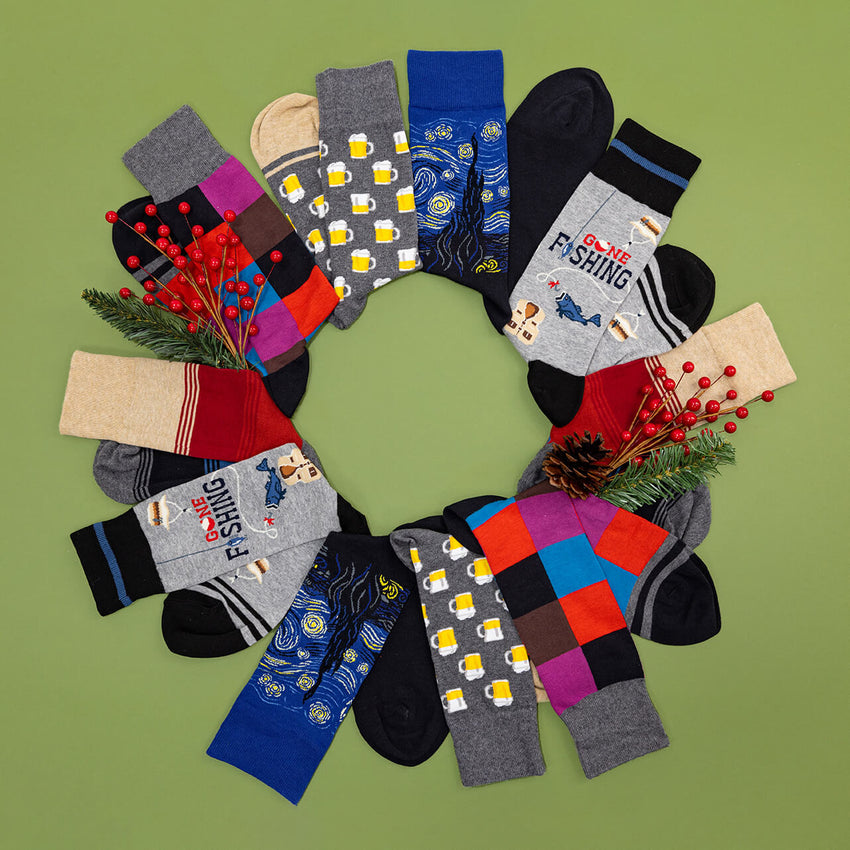 K. Bell Socks HOTSOX Men's Geometric Box Grid Crew Socks Navy