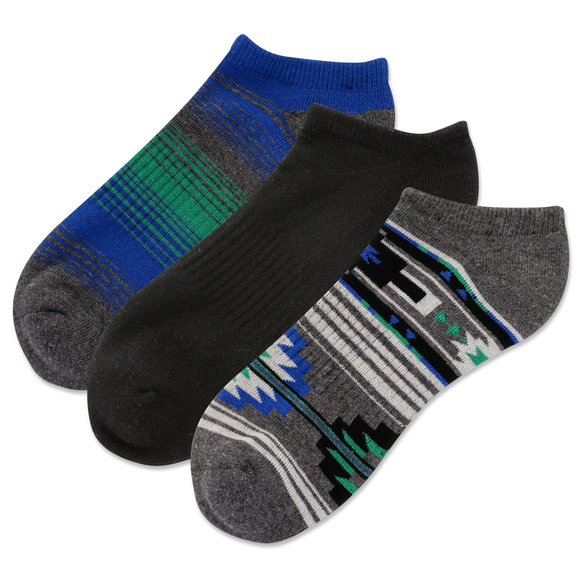 k. bell socks HOTSOX Men's Geometric Stripe 3 Pack Low Cut Socks Gray