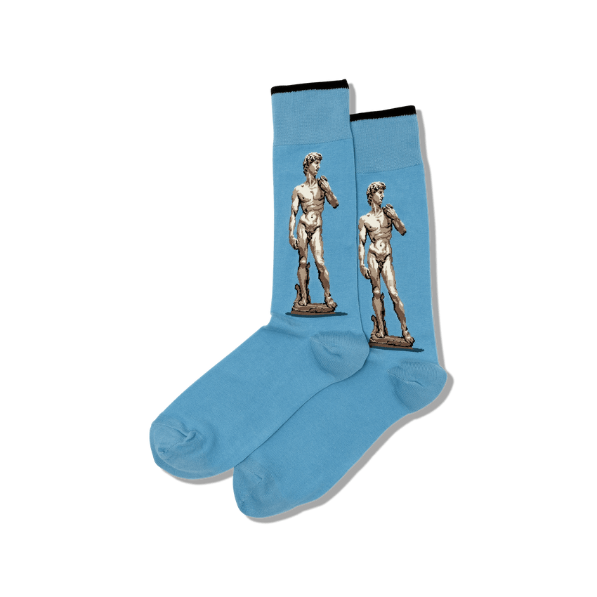 k. bell socks HOTSOX Men's Michelangelo's David Crew Socks Blue