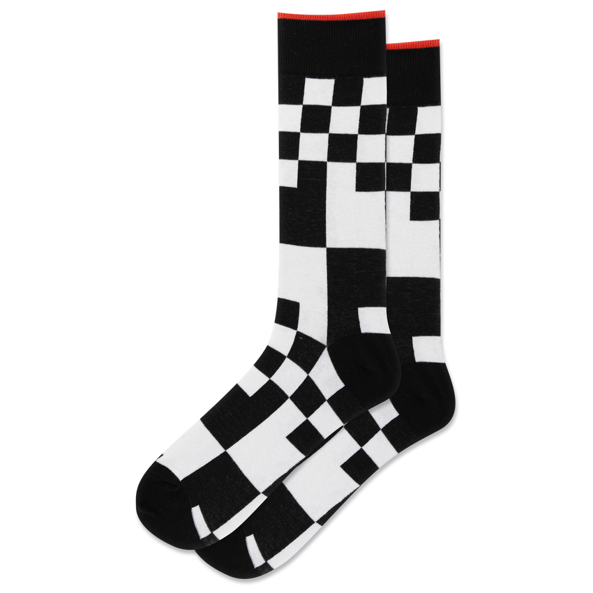 k. bell socks HOTSOX Men's Mixed Grid Crew Socks Black