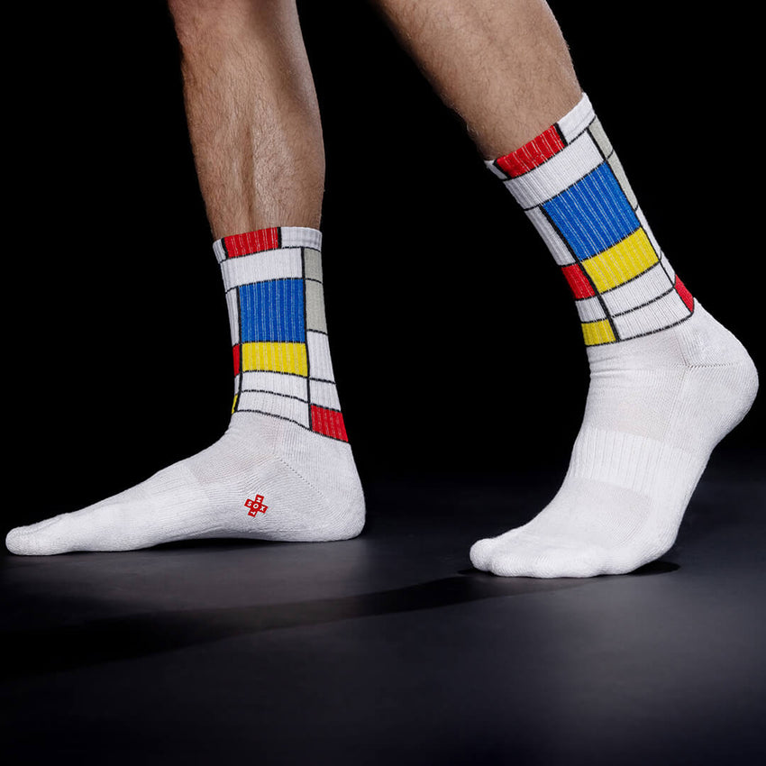 K. Bell Socks HOTSOX Men's Mondrian Active Crew Socks White