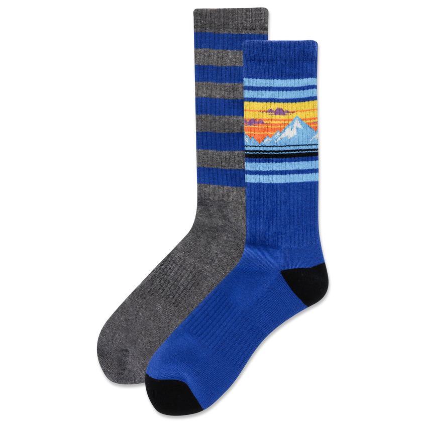 k. bell socks HOTSOX Men's Mountain Stripe Crew Socks 2 Pack Navy