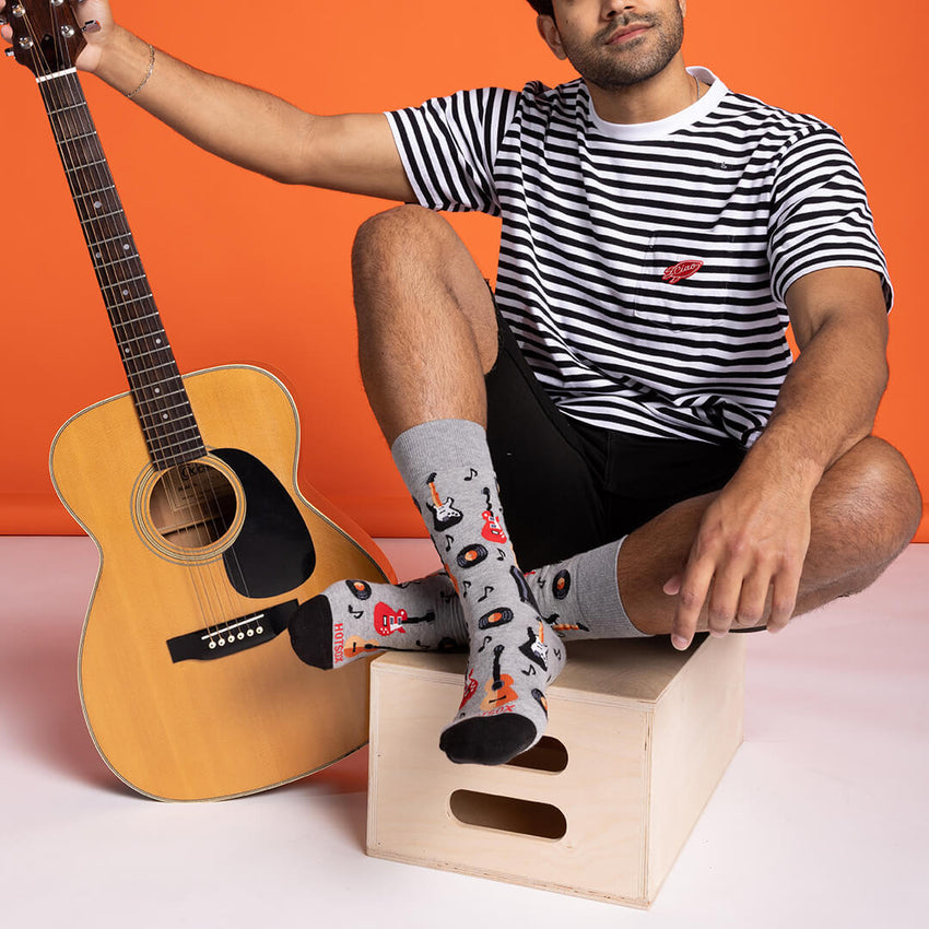 K. Bell Socks HOTSOX Men's Music Class Crew Socks Gray Heather