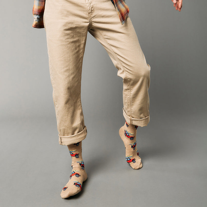 K. Bell Socks HOTSOX Men's Off Road Vehicles Crew Socks Beige