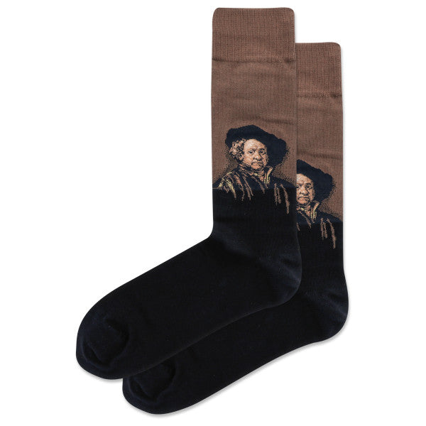 k. bell socks HOTSOX Men's Rembrandt Self Portrait Crew Socks Brown