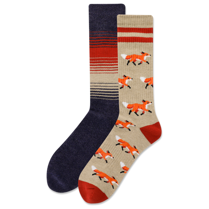 k. bell socks HOTSOX Men's Running Foxes Crew Socks 2 Pack Hemp Heather