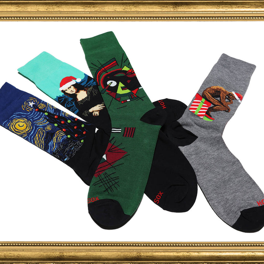 K. Bell Socks HOTSOX Men's Santa Mona Lisa Crew Socks Black