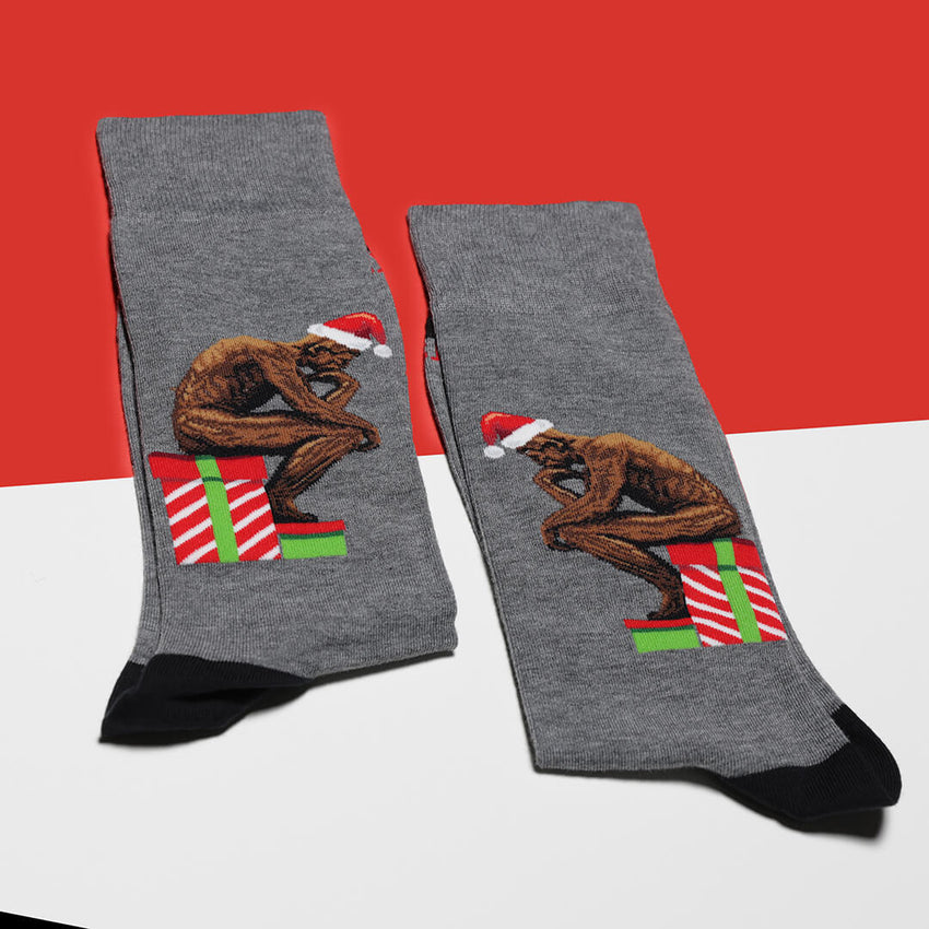 K. Bell Socks HOTSOX Men's Santa Thinker Crew Socks Gray