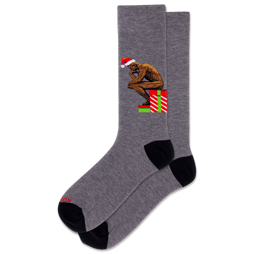 k. bell socks HOTSOX Men's Santa Thinker Crew Socks Gray