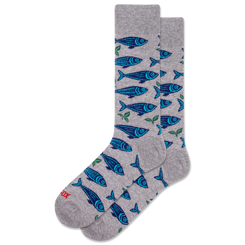 k. bell socks HOTSOx Men's Sardines Crew Socks Gray Heather