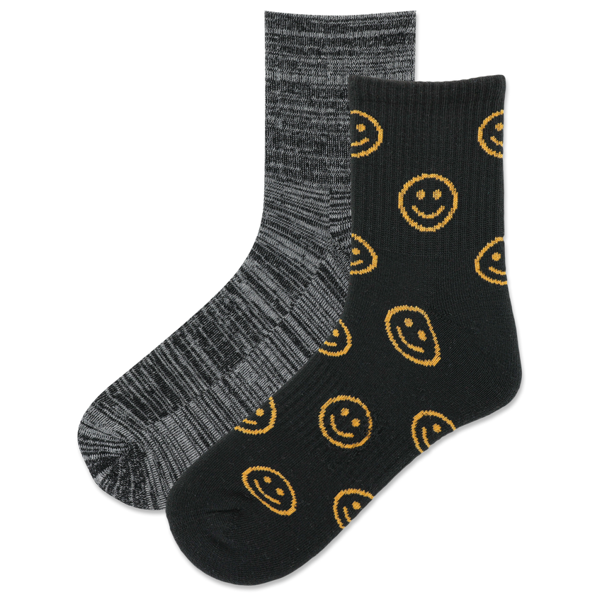 k. bell socks HOTSOX Men's Smiley Face Ankle Sock 2 Pair Pack Black