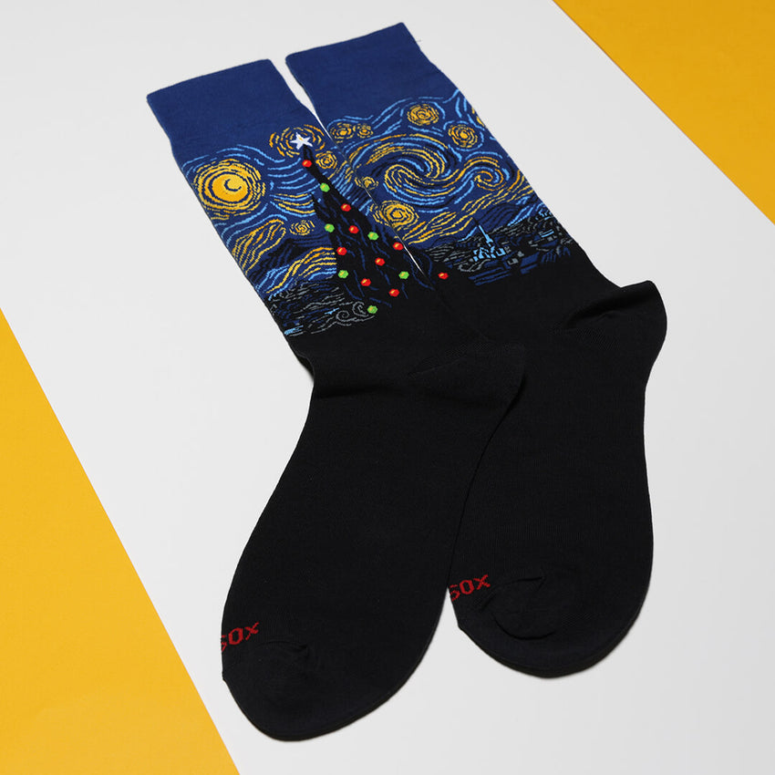 K. Bell Socks HOTSOX Men's Starry Night Xmas Crew Socks Black