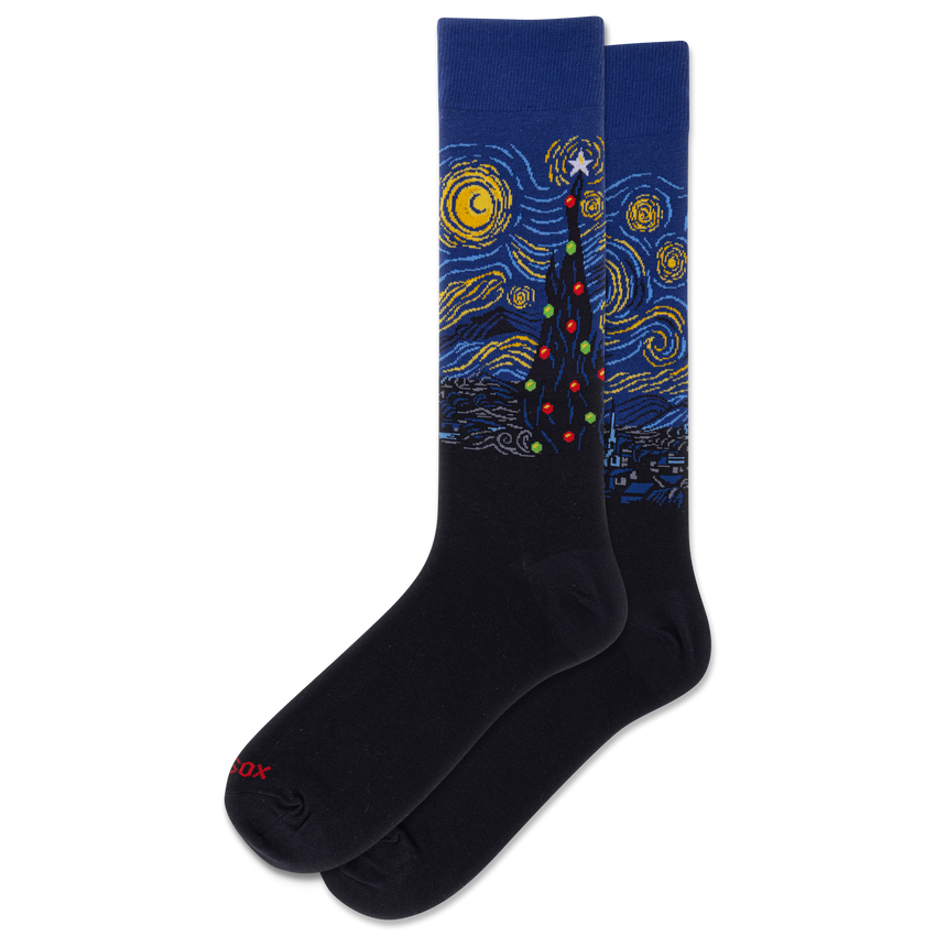 k. bell socks HOTSOX Men's Starry Night Xmas Crew Socks Black