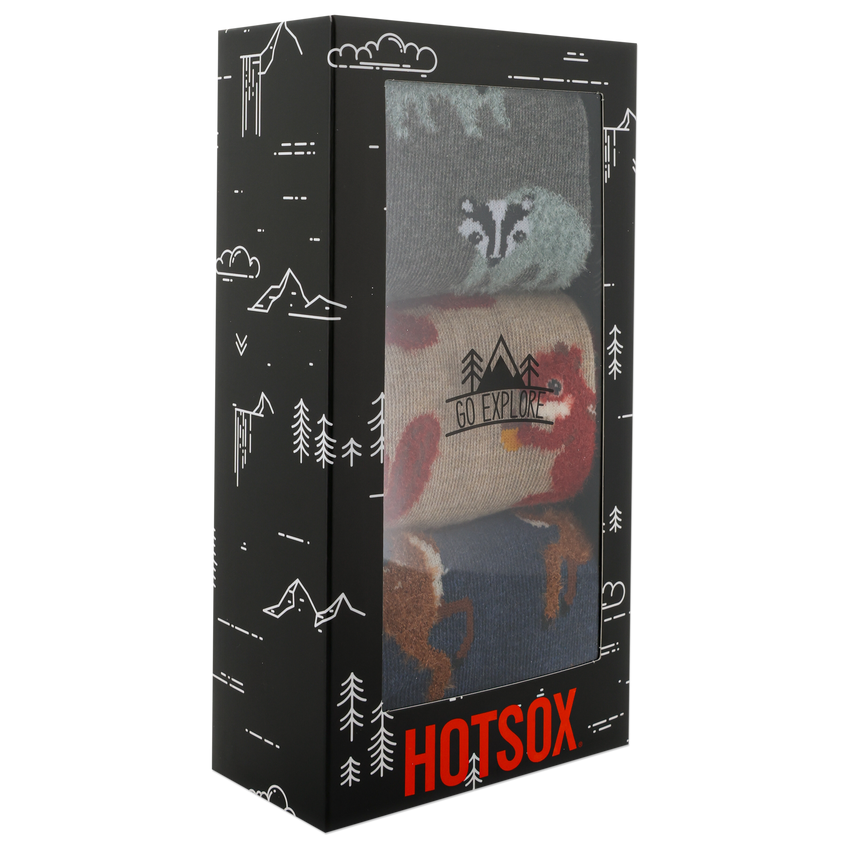 K. Bell Socks HOTSOX Men's Woodland Animals Crew Socks 3 Pair Gift Box Gray