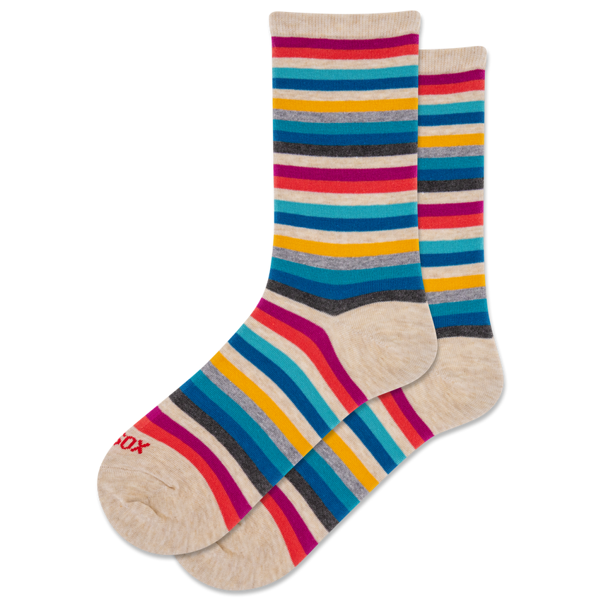 k. bell socks HOTSOX Women's Classic Stripe Crew Socks Natural