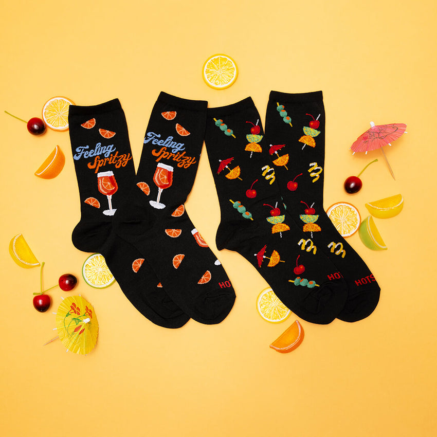 K. Bell Socks HOTSOX Women's Cocktail Garnish Crew Socks Black