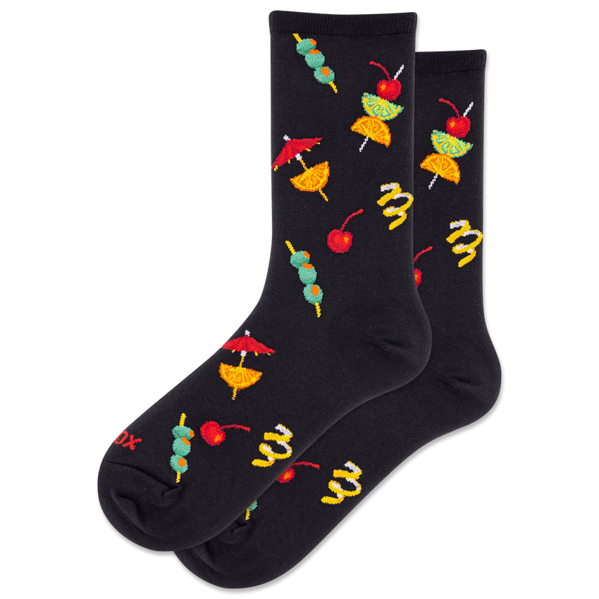 k. bell socks HOTSOX Women's Cocktail Garnish Crew Socks Black