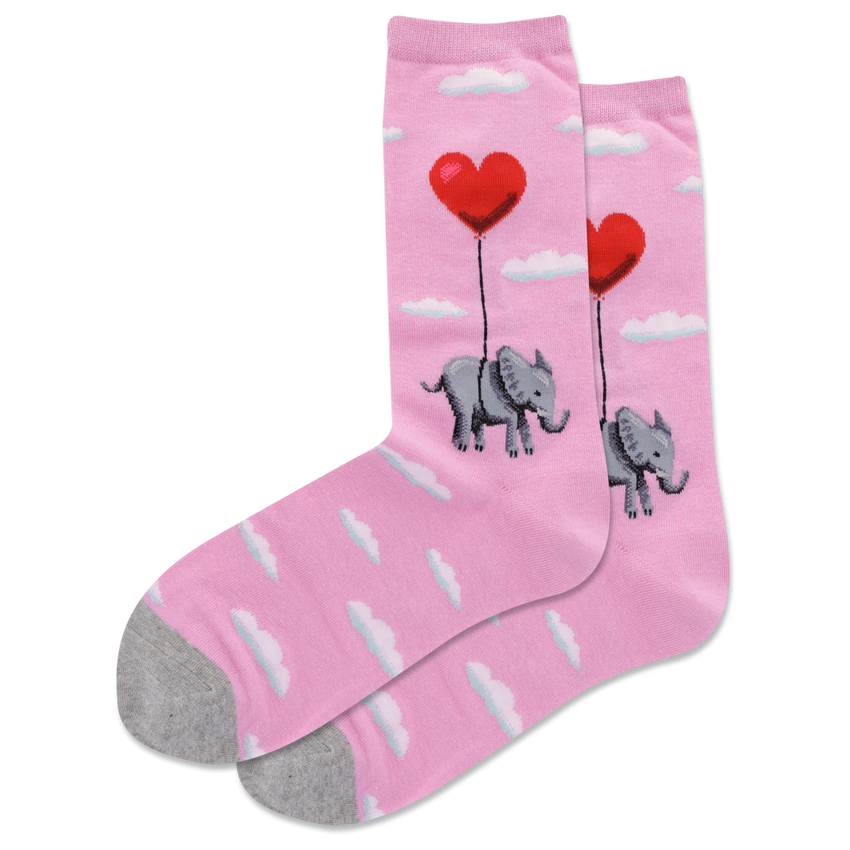 k. bell socks HOTSOX Women's Elephant Heart Balloon Crew Socks Pink