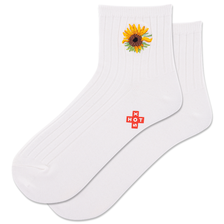 k. bell socks HOTSOX Women's Embroidered Sunflower Ankle Sock White