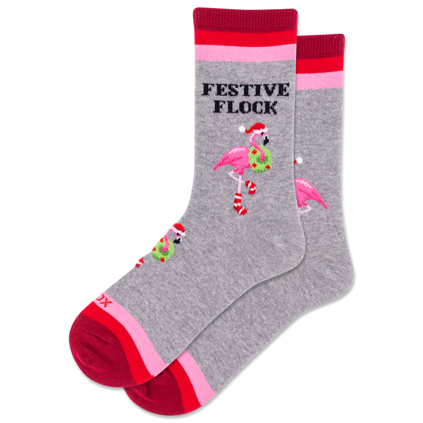 k. bell socks HOTSOX Women's Fuzzy Festive Flock Crew Socks Gray Heather