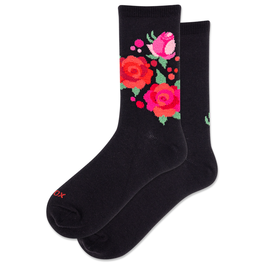 k. bell socks HOTSOX Women's Fuzzy Floral Crew Socks Black