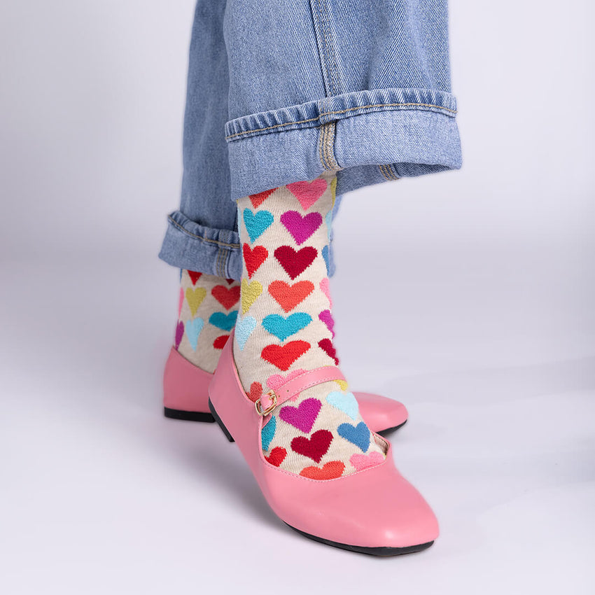 K. Bell Socks HOTSOX Women's Fuzzy Hearts Crew Socks Natural