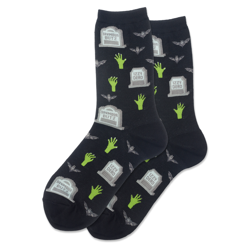k. bell socks HOTSOX Women's Gravestones Crew Socks Black