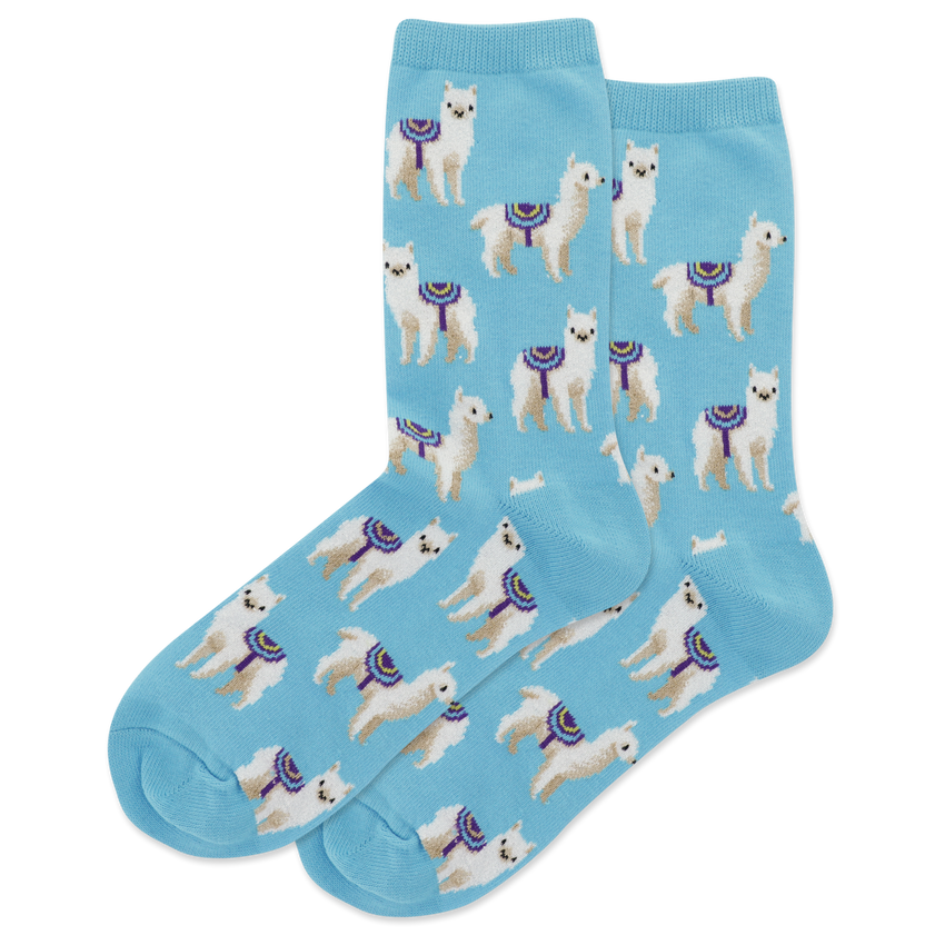 k. bell socks HOTSOX Women's Llamas Crew Socks Light Blue
