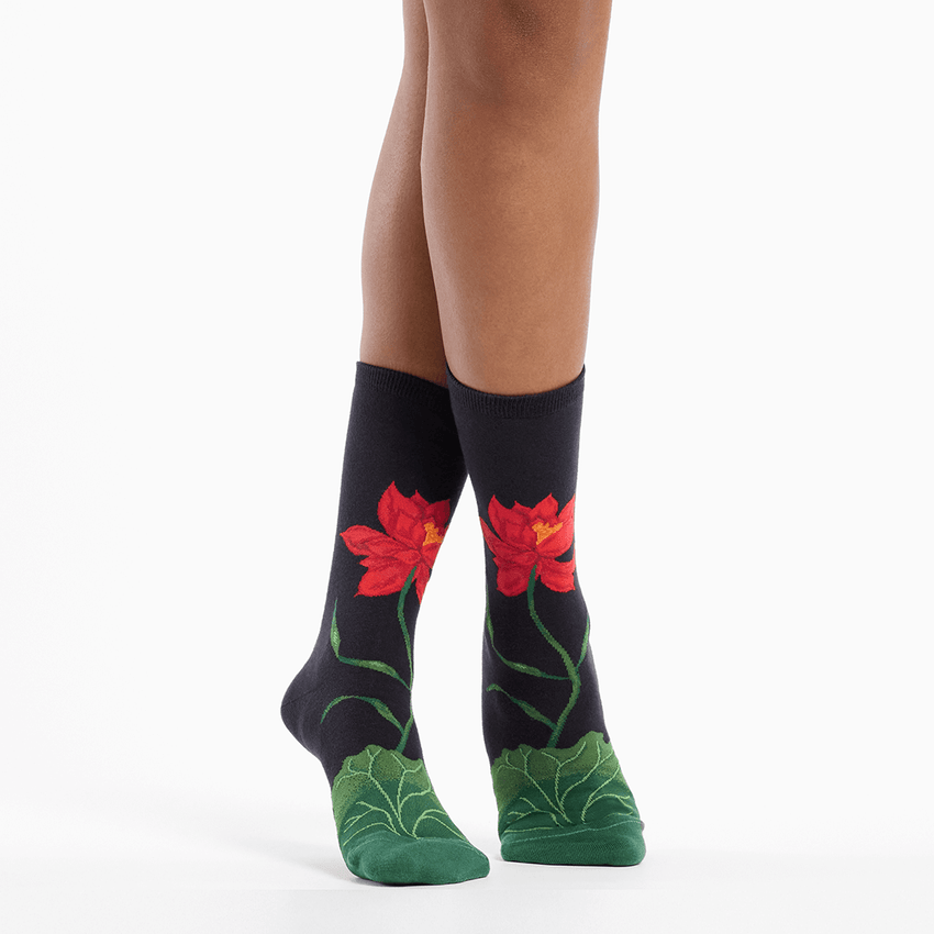 K. Bell Socks HOTSOX Women's Lotus Floral Crew Socks Black