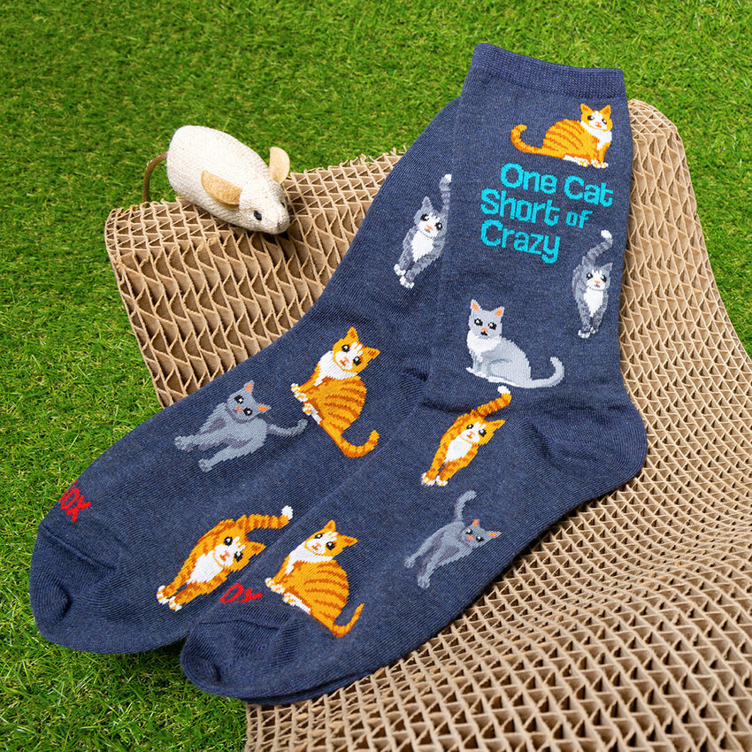 K. Bell Socks HOTSOX Women's One Cat Short Of Crazy Crew Socks Denim Heather