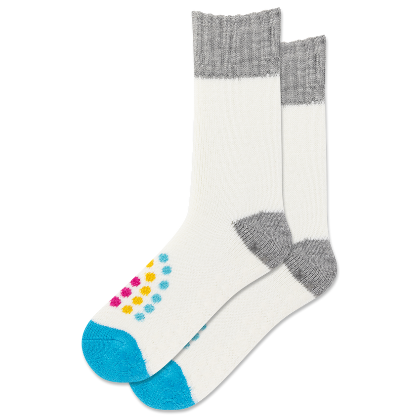k. bell socks HOTSOX Women's Rainbow Dot Non-Skid Slipper Sock Cream