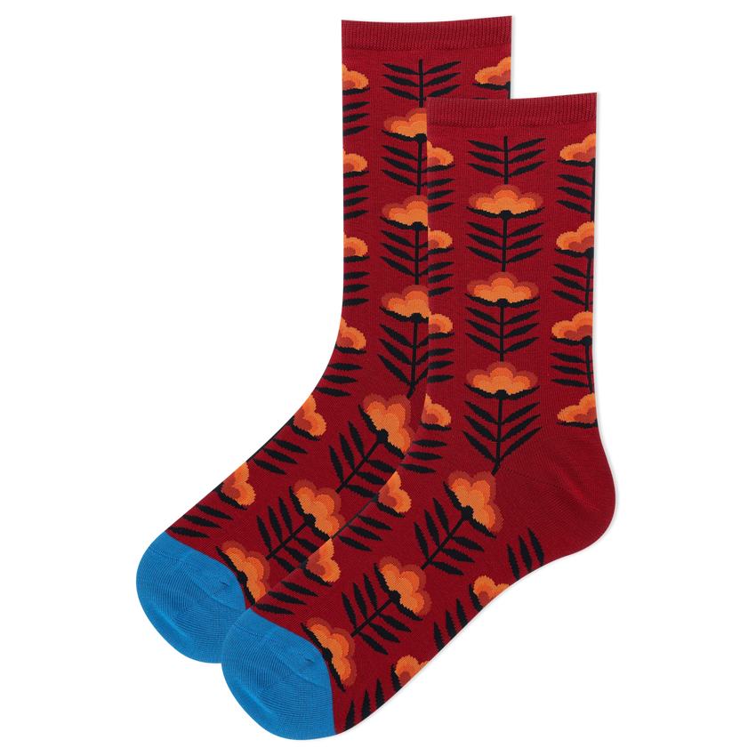 k. bell socks HOTSOX Women's Retro Floral Crew Socks Red