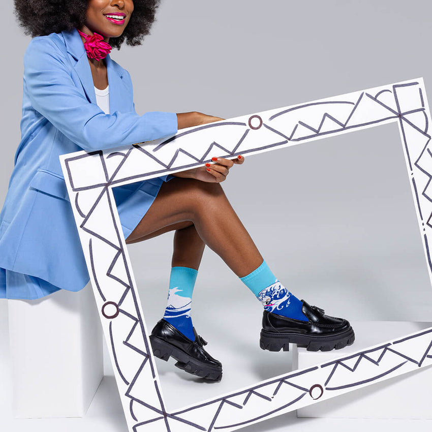 K. Bell Socks HOTSOX Women's Ride The Wave Crew Socks Light Blue