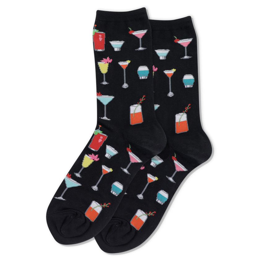 k. bell socks HOTSOX Women's Tropical Drinks Crew Socks Black