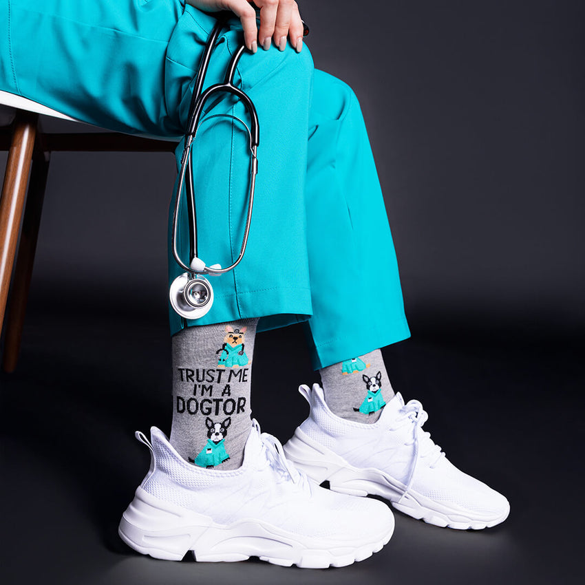K. Bell Socks HOTSOX Women's Trust Me I'm A Dogtor Crew Socks Gray Heather
