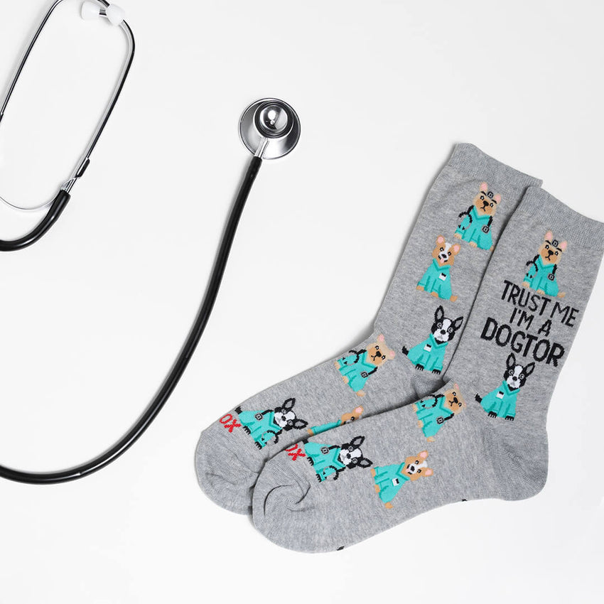 K. Bell Socks HOTSOX Women's Trust Me I'm A Dogtor Crew Socks Gray Heather