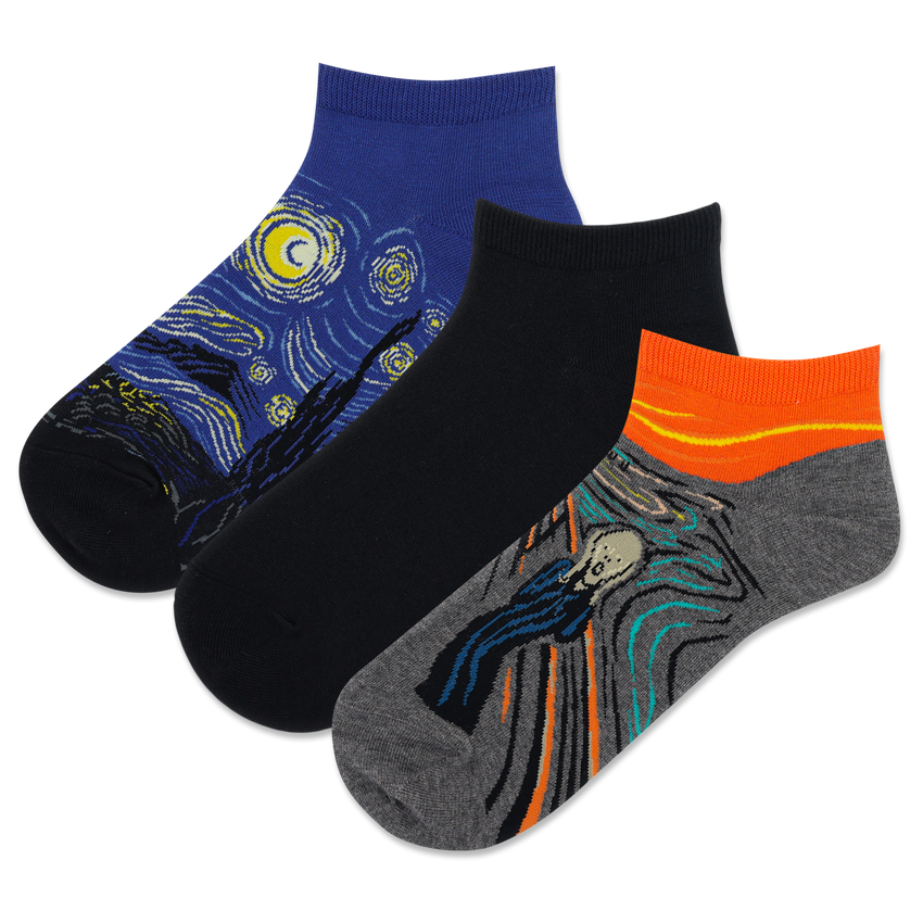 k. bell socks HOTSOX Women's Van Gogh/Munch Low Cut Sock 3 Pack Yellow