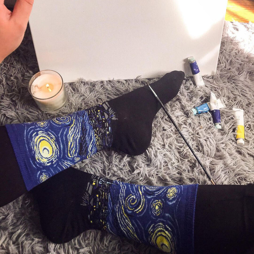 K. Bell Socks HOTSOX Women's Van Gogh’s Starry Night Crew Socks Blue