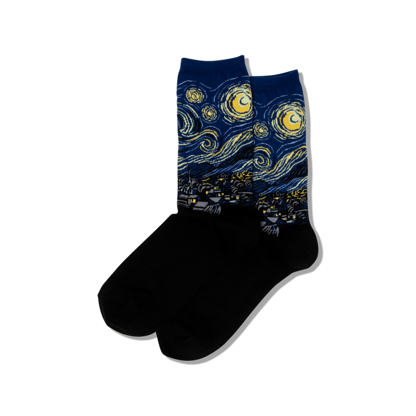 k. bell socks HOTSOX Women's Van Gogh’s Starry Night Crew Socks Blue