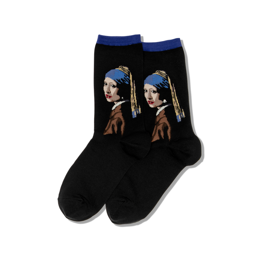 k. bell socks HOTSOX Women's Vermeer’s Girl With A Pearl Earring Crew Socks Purple