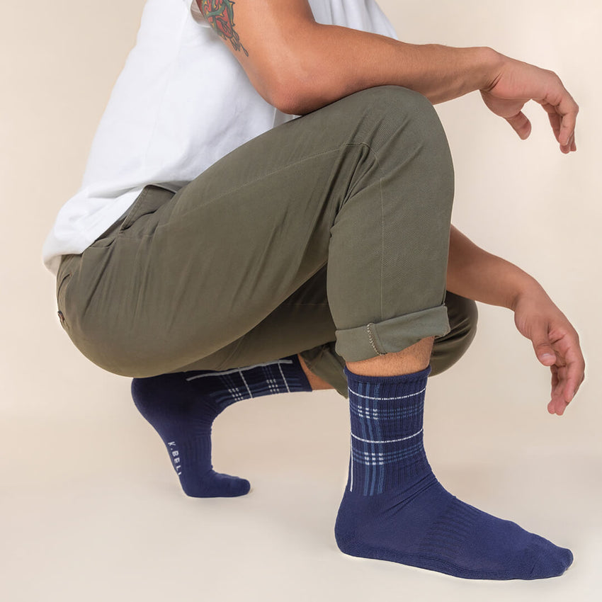 K. Bell Socks K.Bell Men's Charley Plaid Active Crew Socks Navy