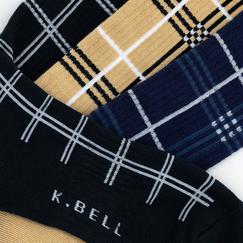 K. Bell Socks K.Bell Men's Charley Plaid Active Crew Socks Navy
